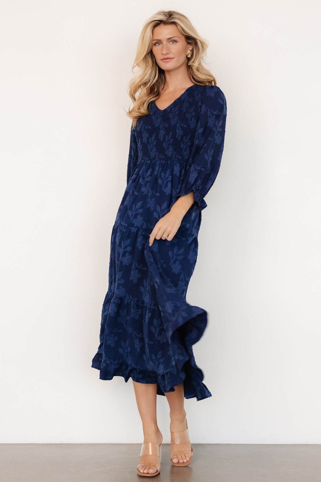 Aubrey Smocked Midi Dress | Navy Floral