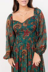 Babette Basque Waist Dress | Teal Multi Floral