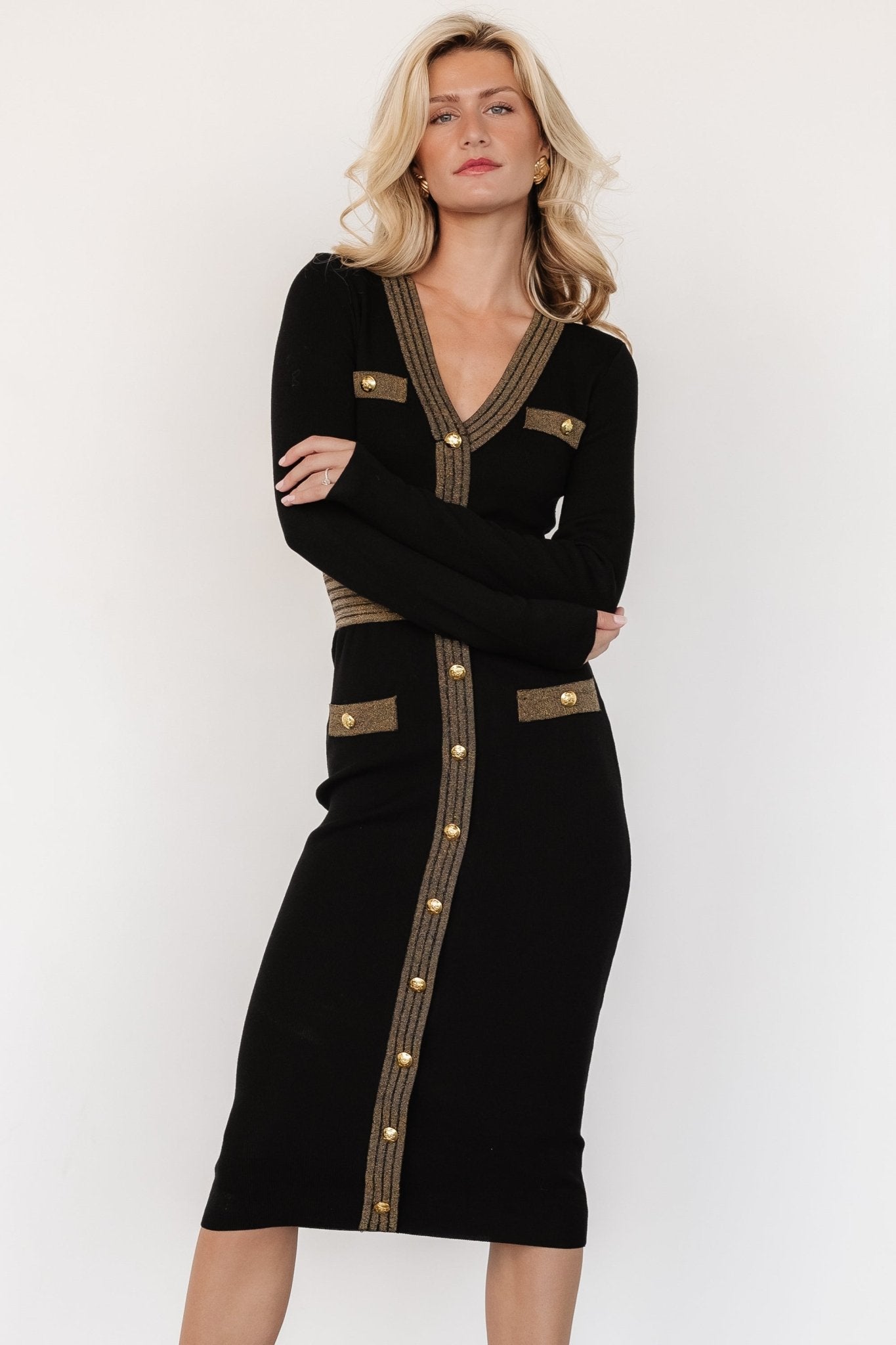 Birgitta Ribbed Sweater Dress | Black + Gold