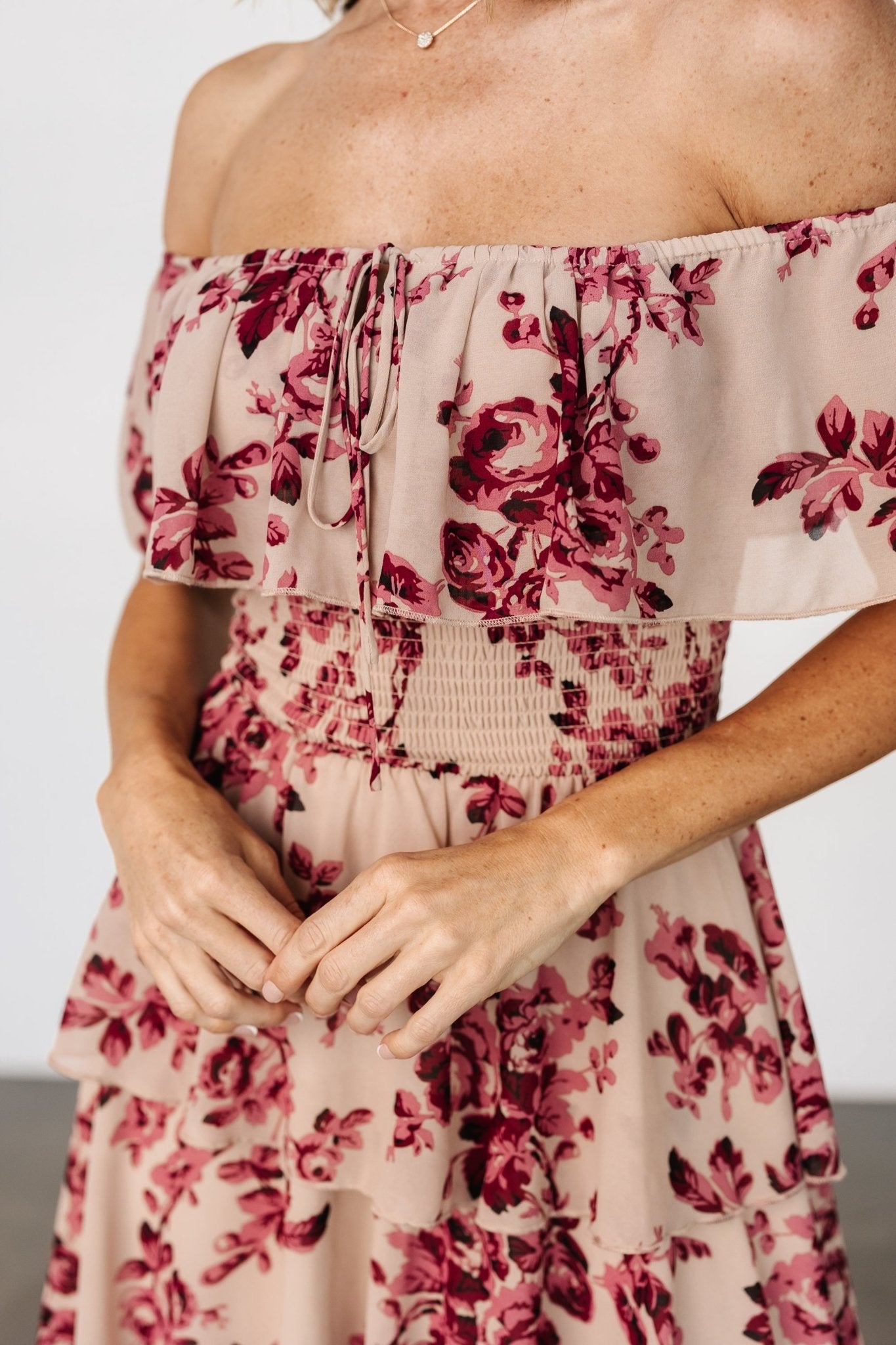 Carina Off Shoulder Maxi Dress | Nude + Rose