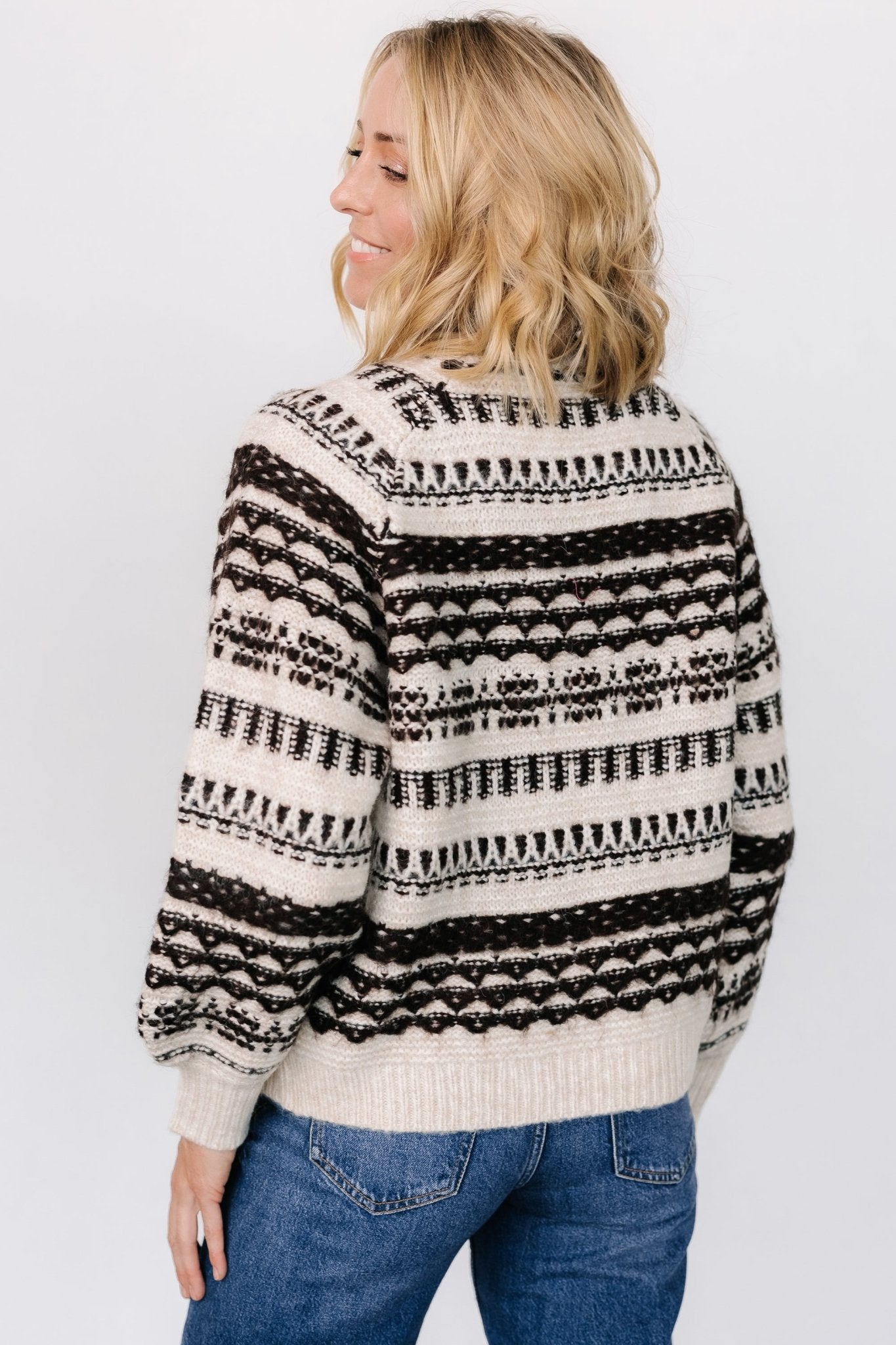Guadalupe Mock Neck Sweater | Ivory + Chocolate