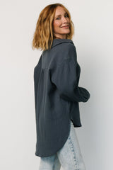 Hilde Oversized Button Top | Blue