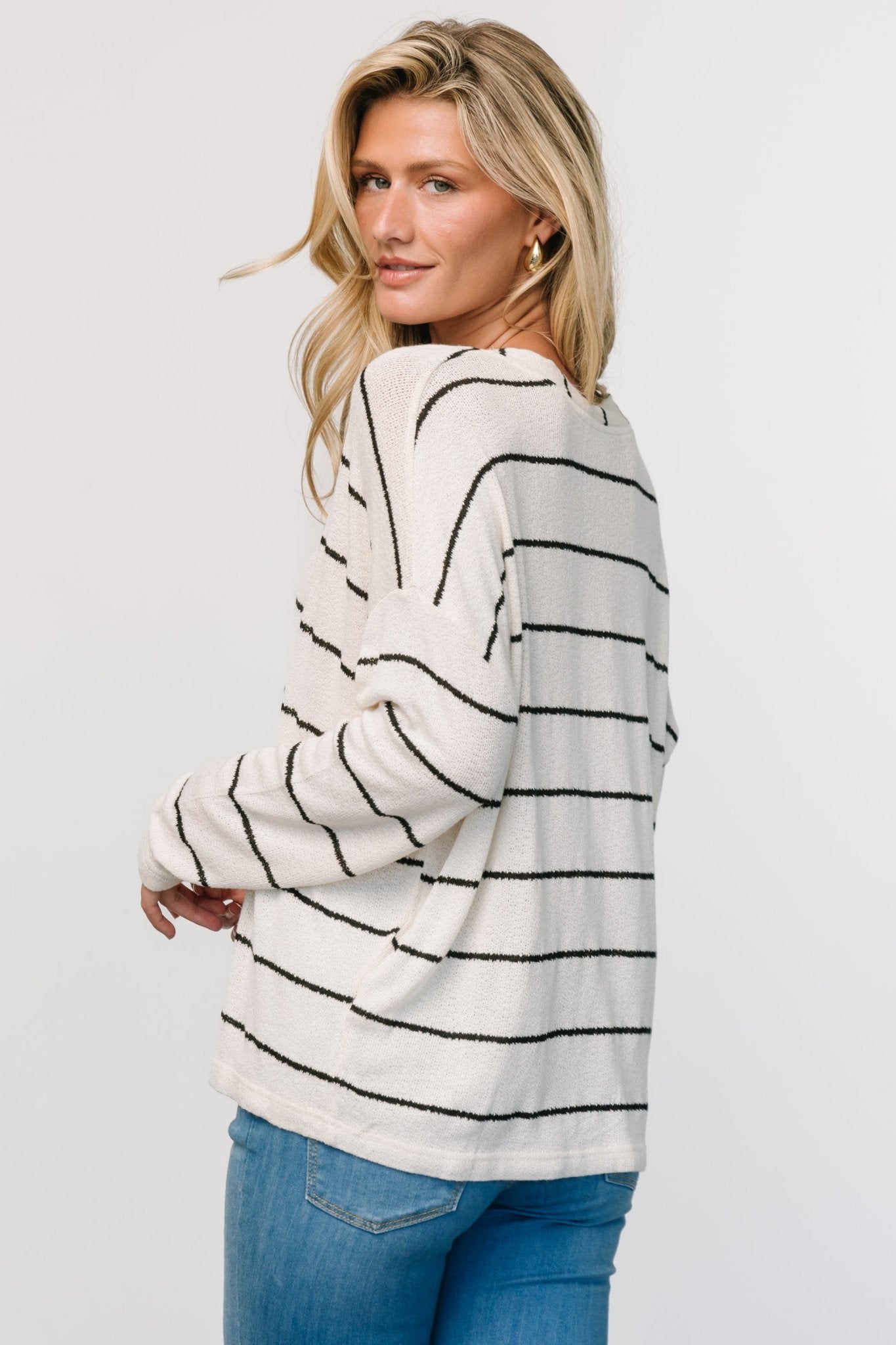 Houston Relaxed Sweater Top | Ivory Stripe