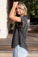 Jaye Button Top | Washed Black