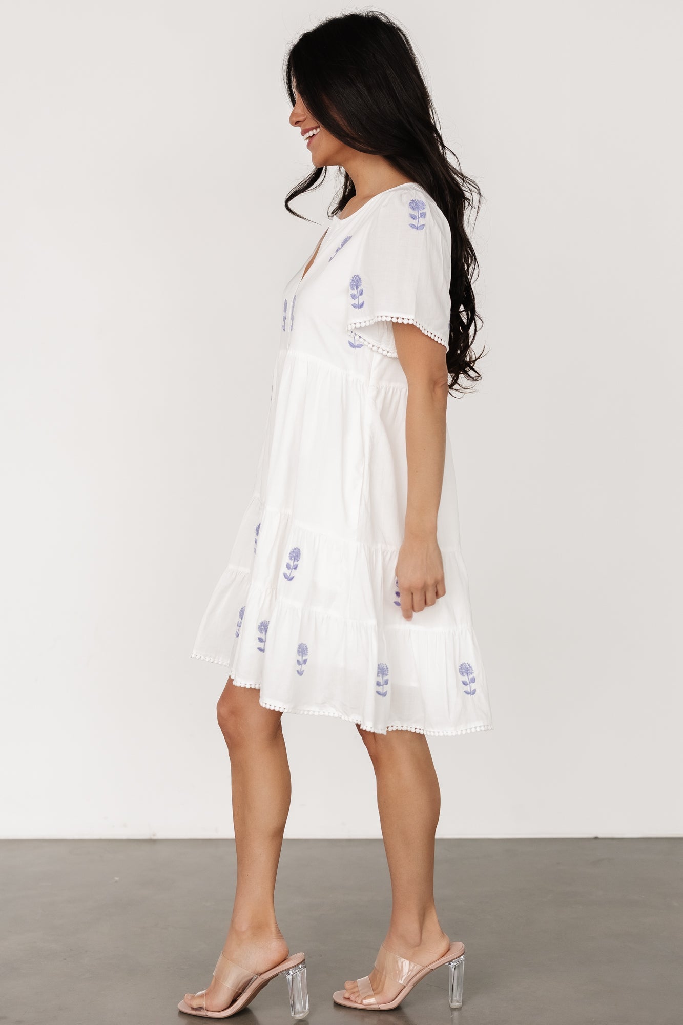 Keegan Short Dress | Ivory + Blue Floral