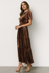 Maida Embroidered Velvet Dress | Chocolate