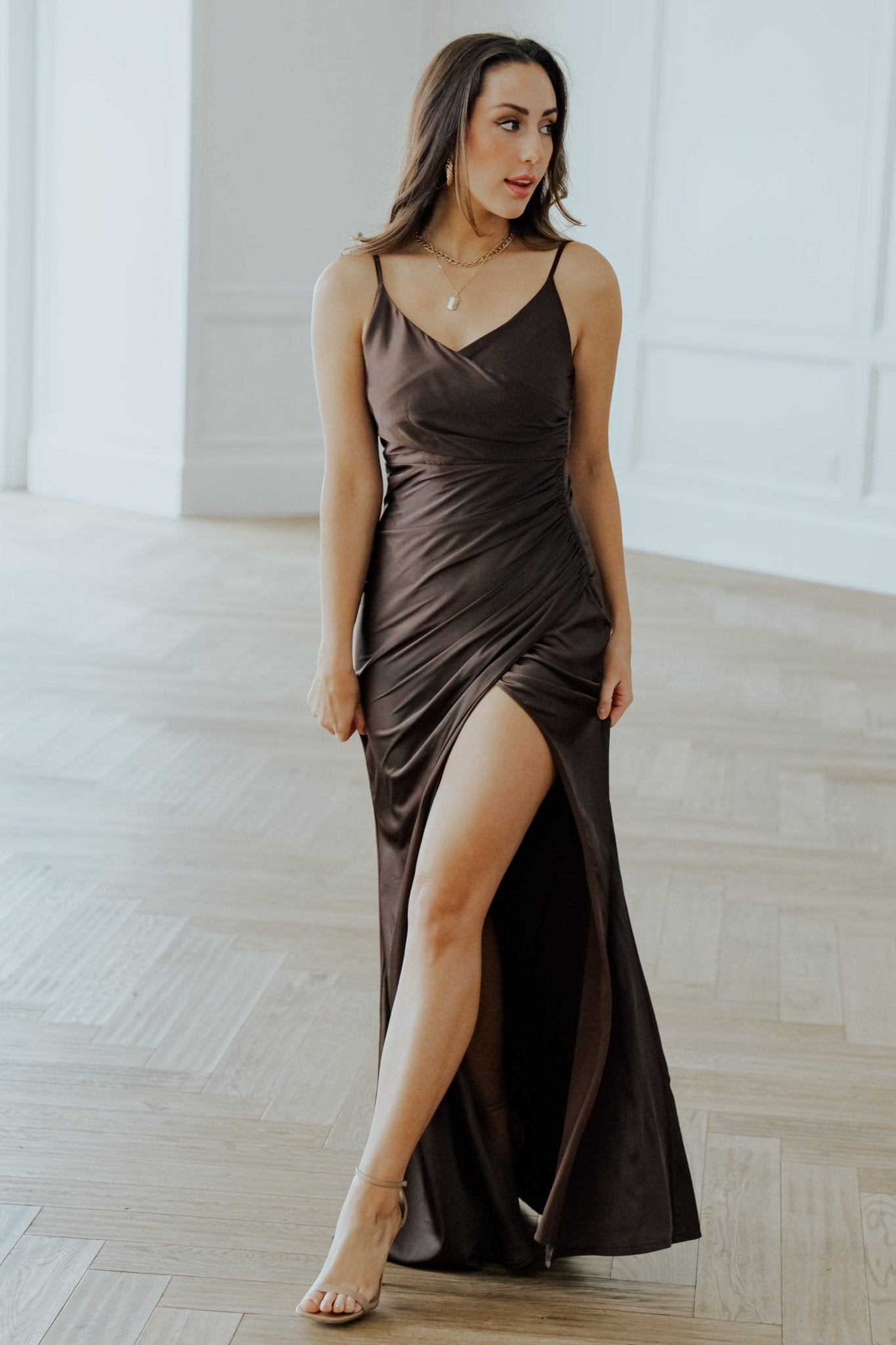 Monet Satin Gown | Dark Brown