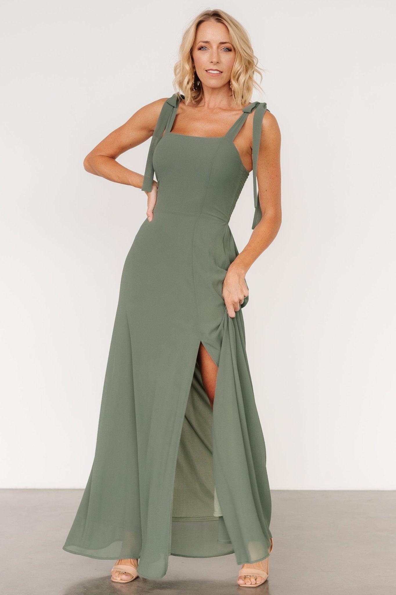 Necia Tie Shoulder Maxi Dress | Dark Sage