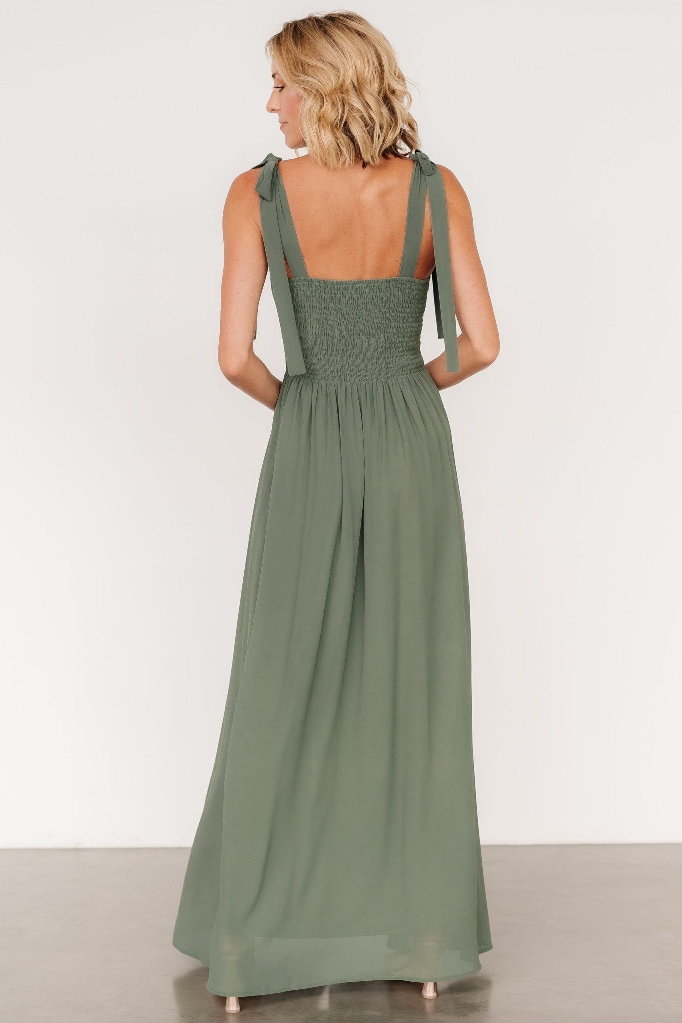 Necia Tie Shoulder Maxi Dress | Dark Sage