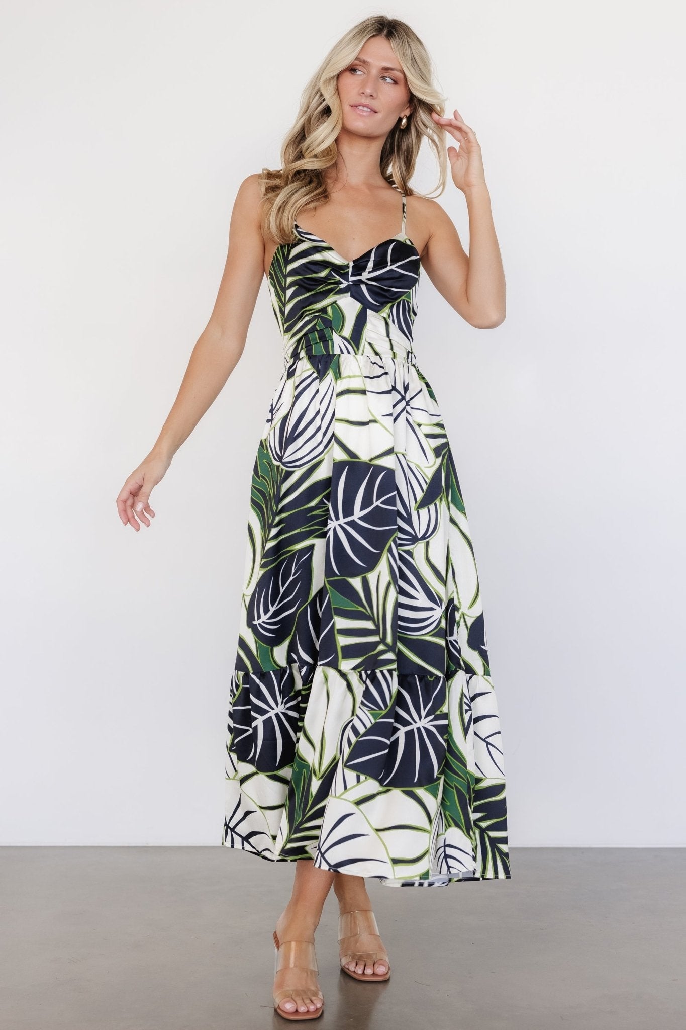 Norita Tie Back Tank Dress | Black + Green Print
